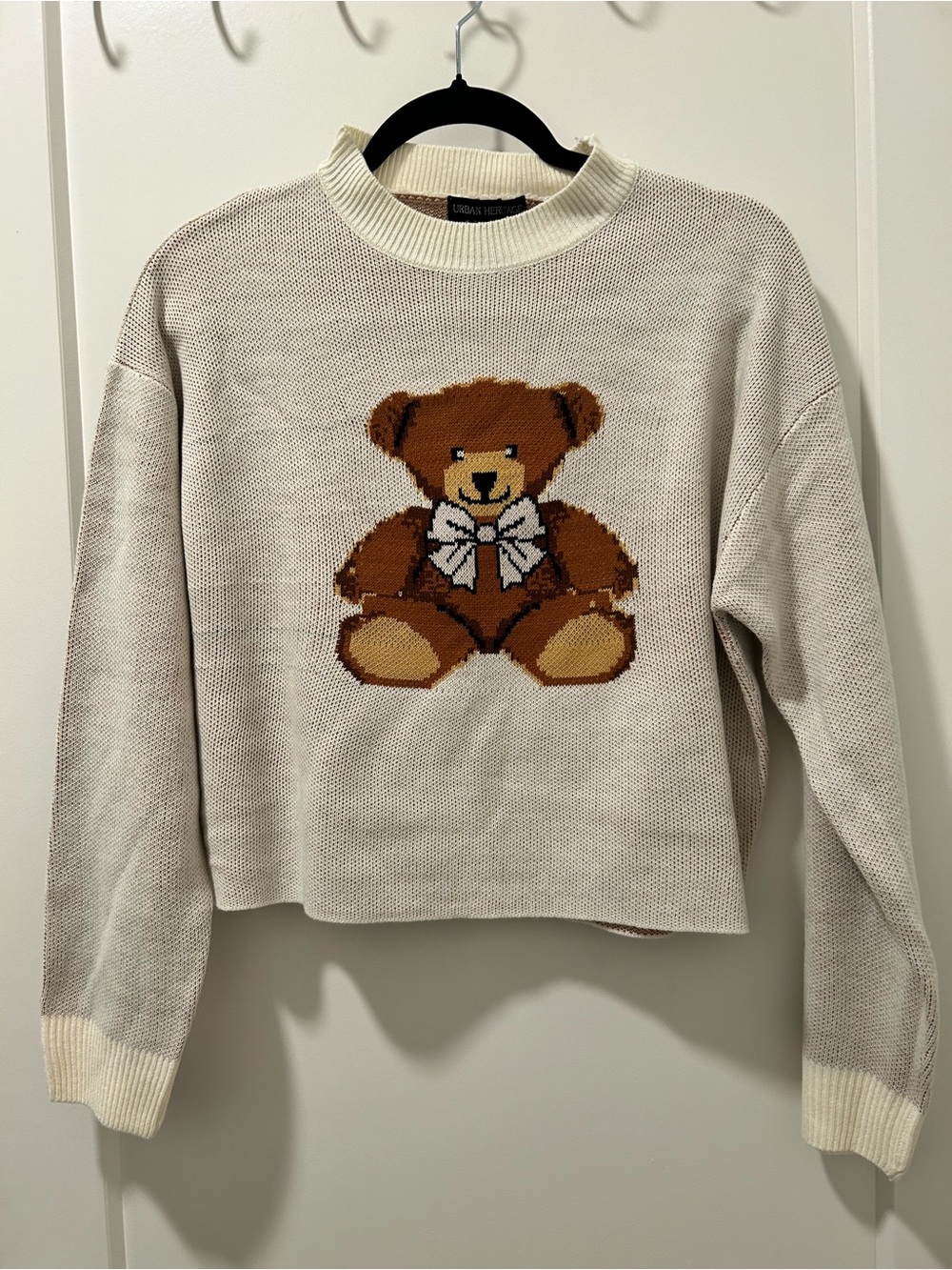 Urban Heritage Off-White Cropped Teddy Bear Knit Sweater